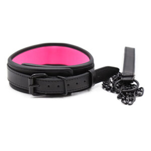 11573-leather-neoprene-black-pink-neck-collar-with-metallic-leash-60-cm-ek263200132-limassol-sexshop