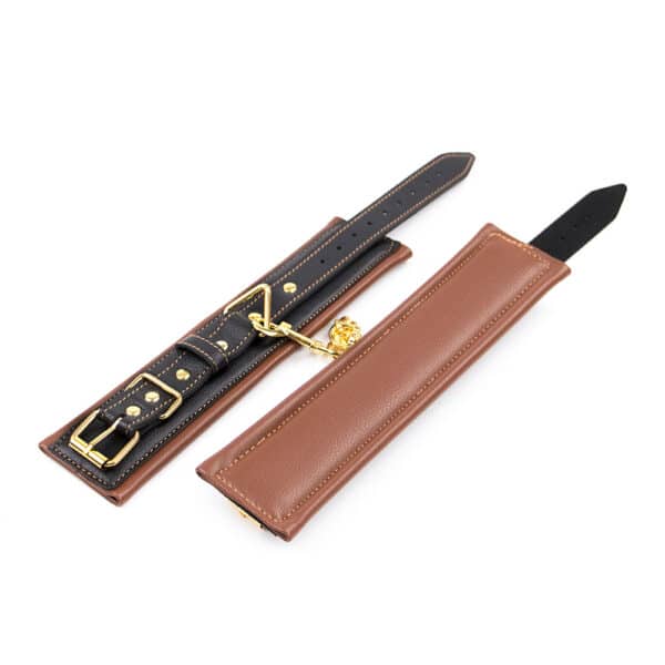 11287-brown-leather-padded-wrist-cuffs-with-golden-chain-Cyprus-Love-Shop 11287-brown-leather-padded-wrist-cuffs-with-golden-chain-Cyprus-Love-Shop