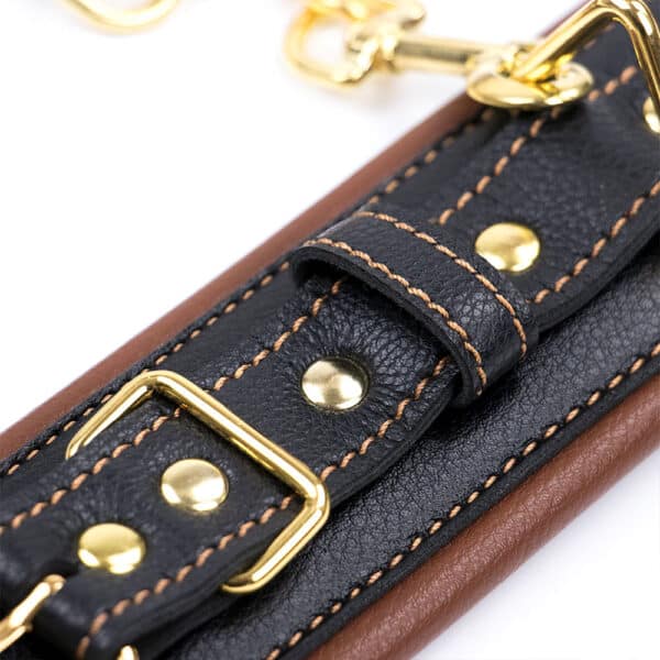 11287-brown-leather-padded-wrist-cuffs-with-golden-chain-Limassol-sexshop 11287-brown-leather-padded-wrist-cuffs-with-golden-chain-Limassol-sexshop