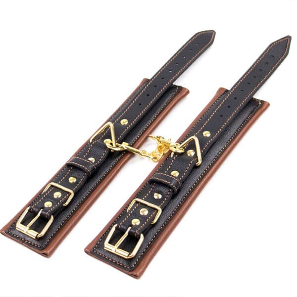 11287-brown-leather-padded-wrist-cuffs-with-golden-chain-Love-Shop-Limassol