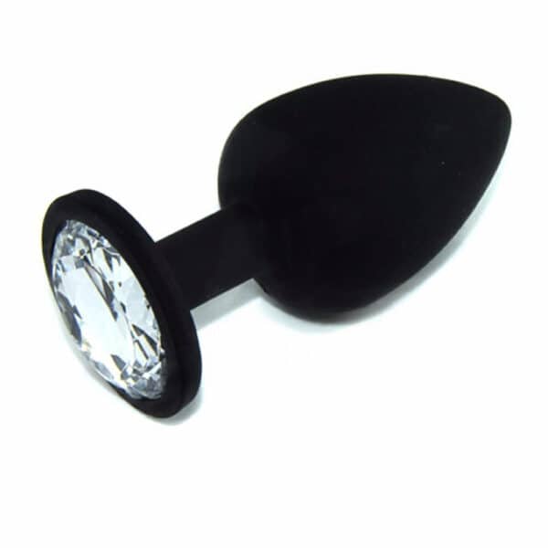 11443-small-black-silicone-butt-plug-with-clear-jewel-sexshop-Cyprus