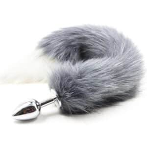 16093-grey-white-tipped-faux-fur-fox-tail-metal-butt-plug-medium-Ayia-Napa-sex-shop