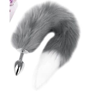 16093-grey-white-tipped-faux-fur-fox-tail-metal-butt-plug-medium-Limassol-sex-shop