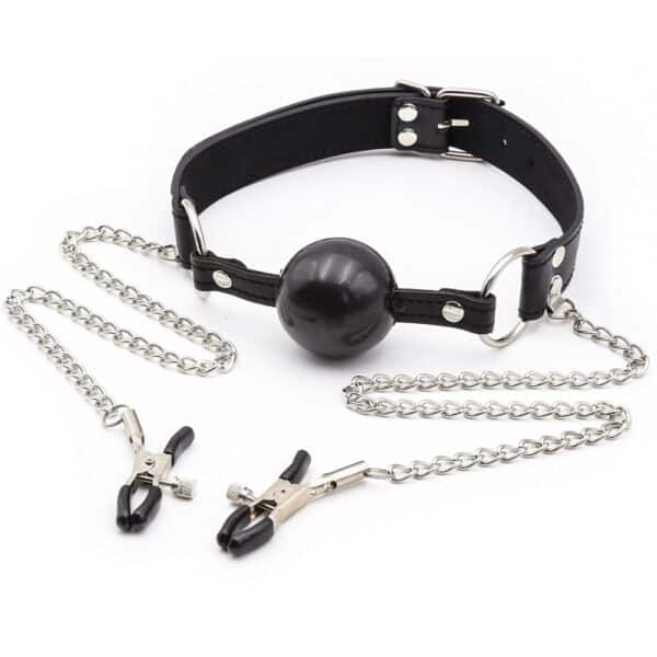 23747-ball-gag-4-cm-with-chained-nipple-clamps-Cyprus-Love-Shop