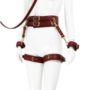 23773-naughty-toys-wine-red-leather-corset-cuffs-hog-tie-restraints-4pcs-set-sex-shop-Limassol