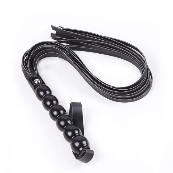 11095-naughty-toys-black-leather-flogger-whips-with-beaded-handle-65-cm-sexshop-Larnaca