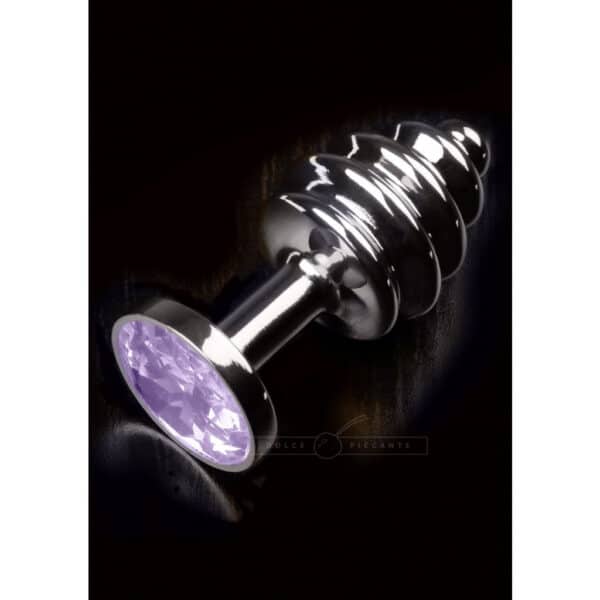 Dolce-Piccante-Small-steel-ribbed-Plug-with-Purple-Jewel-loveshop-cy