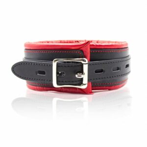 Red-Black-BDSM-Collar-with-metallic-Chain-bondage-play-sextoy-for-couples