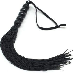 black-silicone-flogger-with-5-beads-handle-36-cm-sexshop-limassol