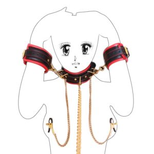 collar-leash-with-cuffs-chained-nipple-clamps-red-black-sexshop-limassol