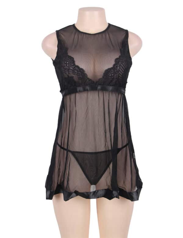 Flared-Mesh-Babydoll-Set-Black-89127 Flared-Mesh-Babydoll-Set-Black-89127