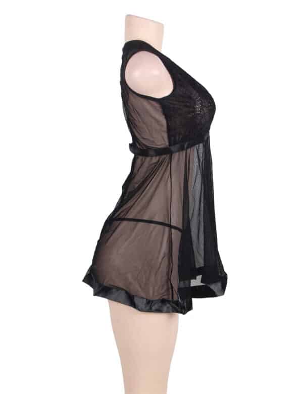 Flared-Mesh-Babydoll-Set-Black-89129 Flared-Mesh-Babydoll-Set-Black-89129