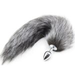 grey-faux-fur-fox-tail-with-metal-butt-plug-small-sex-shop-Limassol