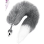 grey-white-tipped-faux-fur-fox-tail-metal-butt-plug-large-sex-shop-Larnaca