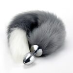 grey-white-tipped-faux-fur-fox-tail-metal-butt-plug-medium-sex-shop-Limassol