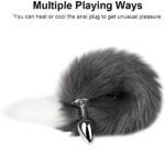 grey-white-tipped-faux-fur-fox-tail-metal-butt-plug-small-sex-shop-Nicosia