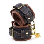 11287-brown-leather-padded-wrist-cuffs-with-golden-chain-love-shop-Paphos