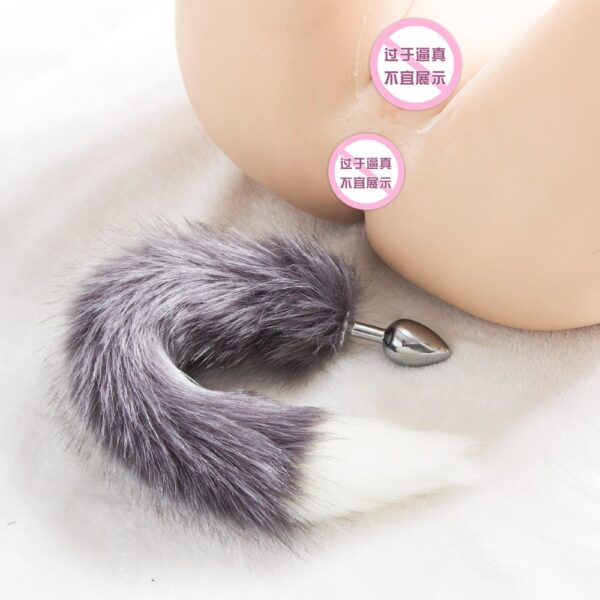 16091-grey-white-tipped-faux-fur-fox-tail-metal-butt-plug-large-Limassol-LoveShop