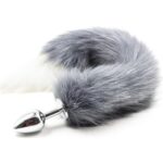 16091-grey-white-tipped-faux-fur-fox-tail-metal-butt-plug-large-sex-shop-Limassol