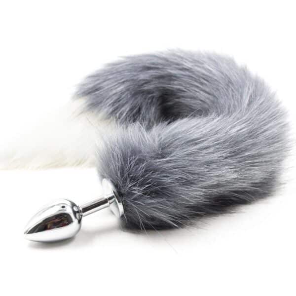 16091-grey-white-tipped-faux-fur-fox-tail-metal-butt-plug-large-sex-shop-Limassol