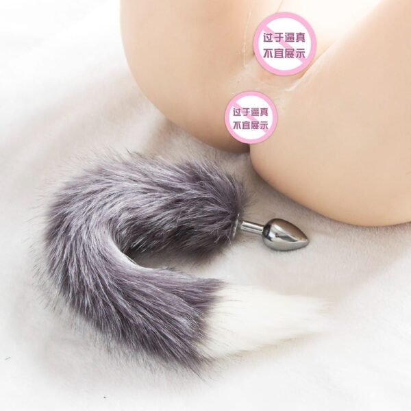 16095-grey-white-tipped-faux-fur-fox-tail-metal-butt-plug-small-Limassol-LoveShop