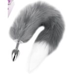 16093-grey-white-tipped-faux-fur-fox-tail-metal-butt-plug-medium-Limassol-sex-shop