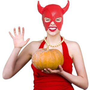 devils red leather half face role play hood loveshop