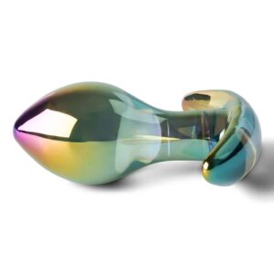 YF2014-toybox-rainbow-glass-butt-plug-with-stopper-fin-sex-shop-larnaka