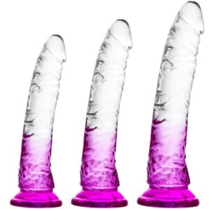 toybox clear and purple tpe 3 piece dildo set with suction for anal sex