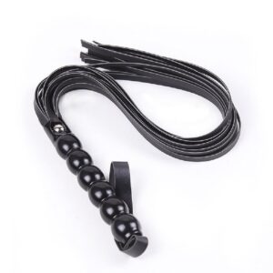 11095-naughty-toys-black-leather-flogger-whips-with-beaded-handle-65-cm-sexshop-Larnaca