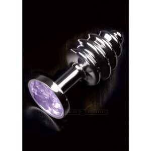 Dolce-Piccante-Small-steel-ribbed-Plug-with-Purple-Jewel-loveshop-cy