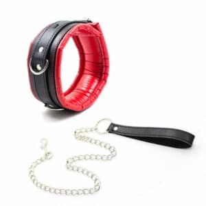 Red-Black-BDSM-Collar-with-metallic-Chain-sexshop-limassol