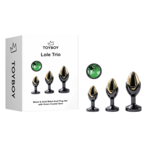 LS011-lole-trio-black-gold-metal-anal-plug-set-with-green-crystal-gem-loveshopcy